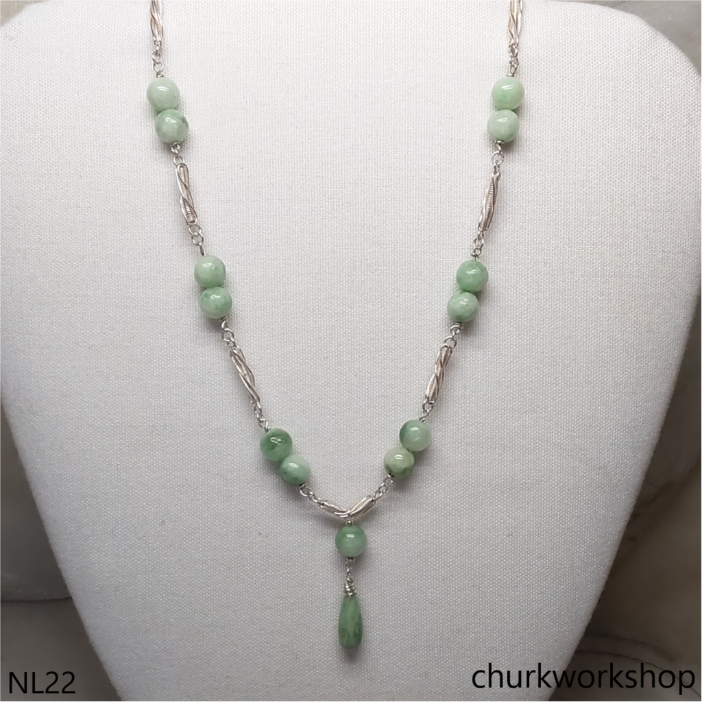 Jade beads sterling silver necklace