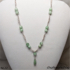 Jade beads sterling silver necklace