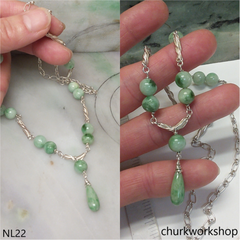 Jade beads sterling silver necklace