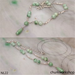 Jade beads sterling silver necklace