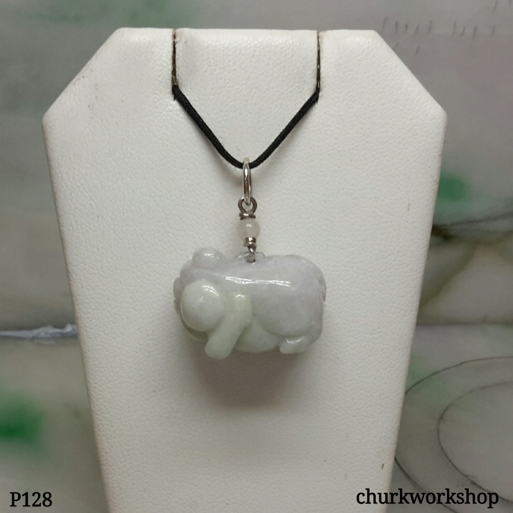 Lavender jade pig pendant with silver bail