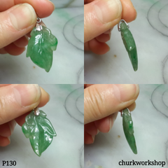 Oily green jade leaf pendant