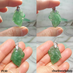 Oily green jade leaf pendant