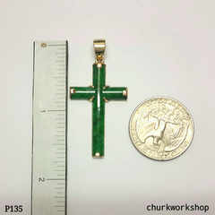 Natural green jade cross, 14k jade cross pendant