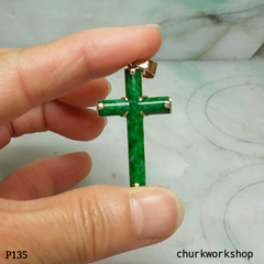 Natural green jade cross, 14k jade cross pendant