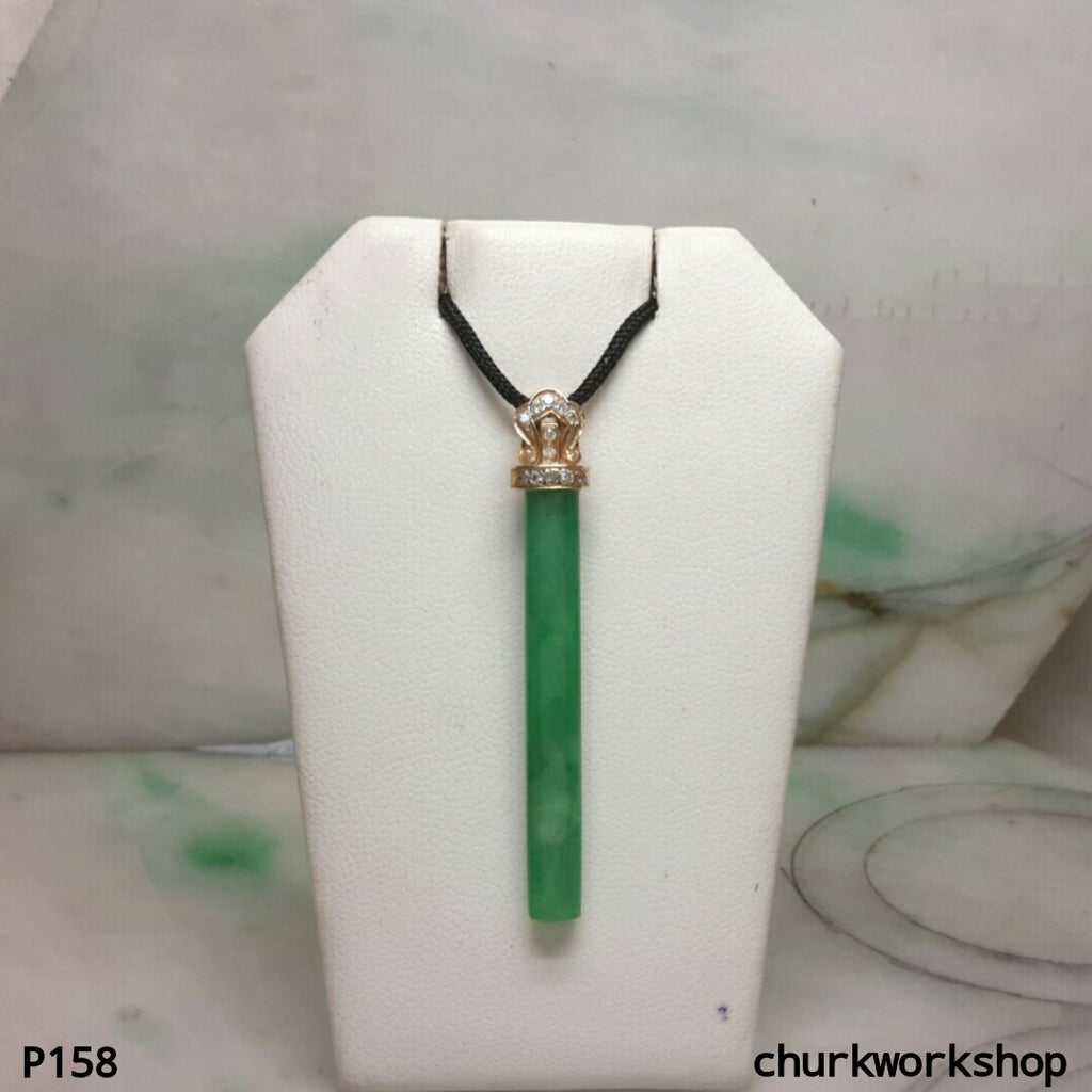 Green long jade bar pendant
