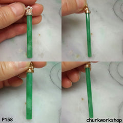 Green long jade bar pendant