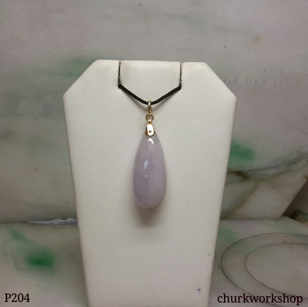 14K yellow gold lavender jade pendant, rain drop pendant