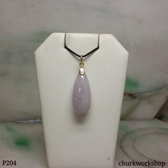 14K yellow gold lavender jade pendant, rain drop pendant
