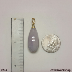 14K yellow gold lavender jade pendant, rain drop pendant