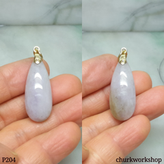 14K yellow gold lavender jade pendant, rain drop pendant