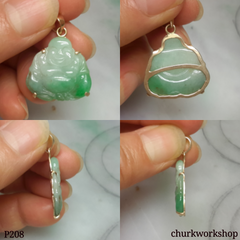 Green jade happy Buddha pendant