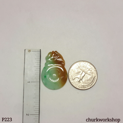 Multi color jade dragon and coin pendant
