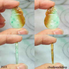 Multi color jade dragon and coin pendant