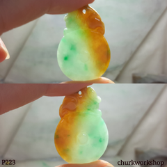 Multi color jade dragon and coin pendant