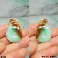 Multi color jade dragon and coin pendant