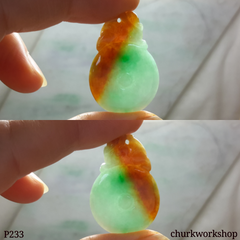 Multi color jade dragon and coin pendant