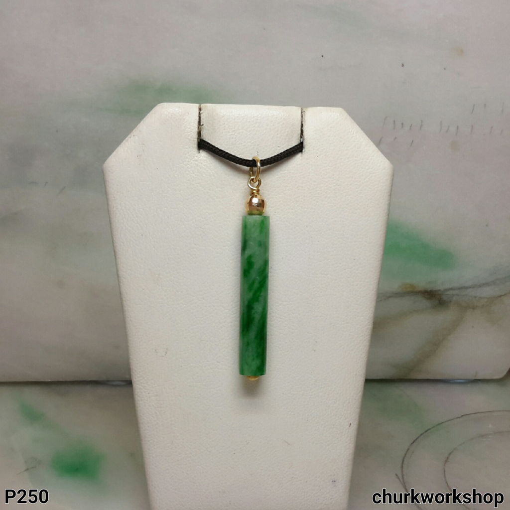 Green jade cylinder 14K yellow gold