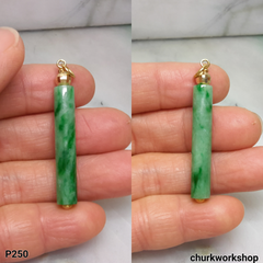 Green jade cylinder 14K yellow gold