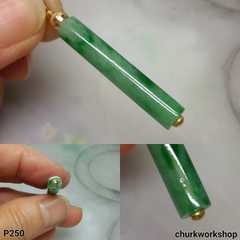 Green jade cylinder 14K yellow gold