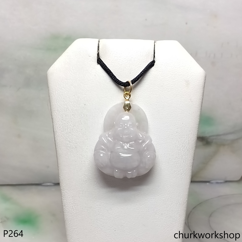 Pale lavender jade happy Buddha 14K