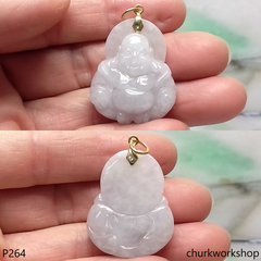 Pale lavender jade happy Buddha 14K