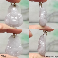 Pale lavender jade happy Buddha 14K