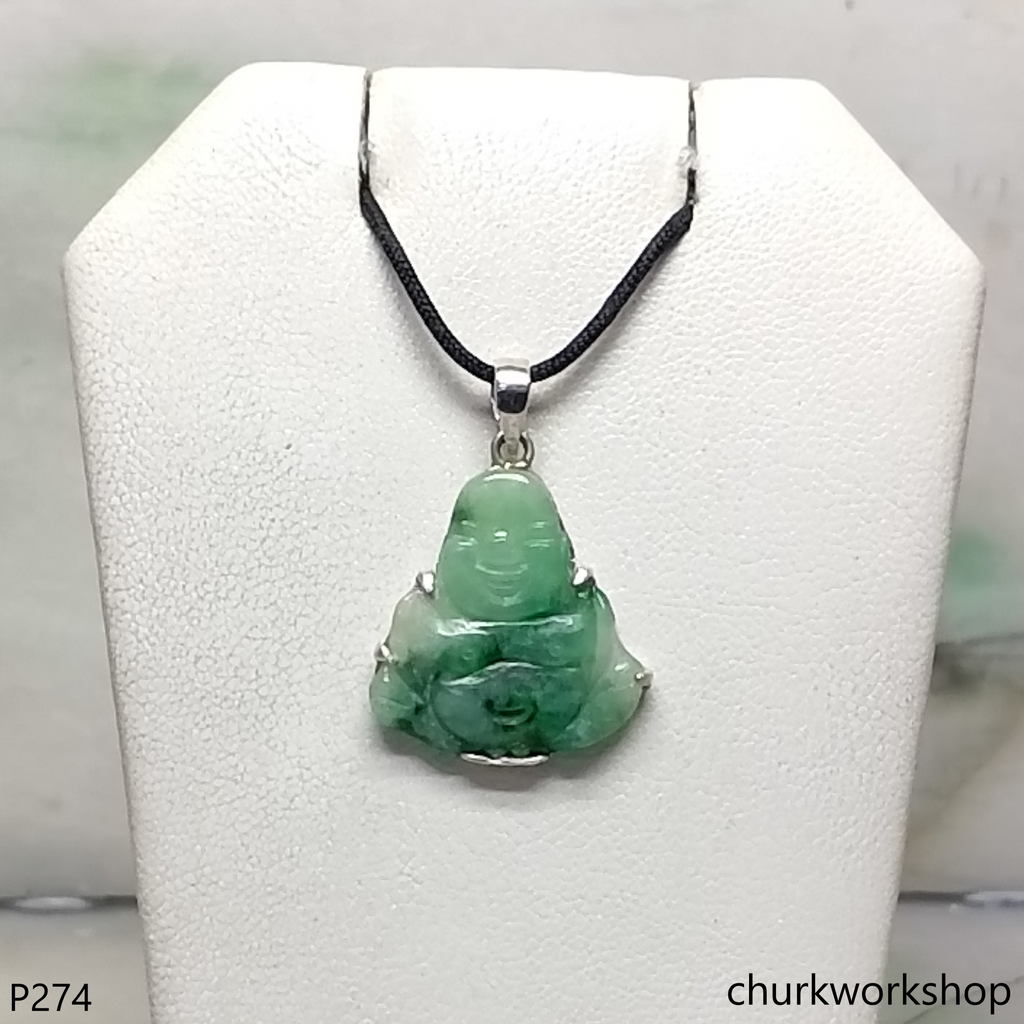 Green jade happy small Buddha pendant
