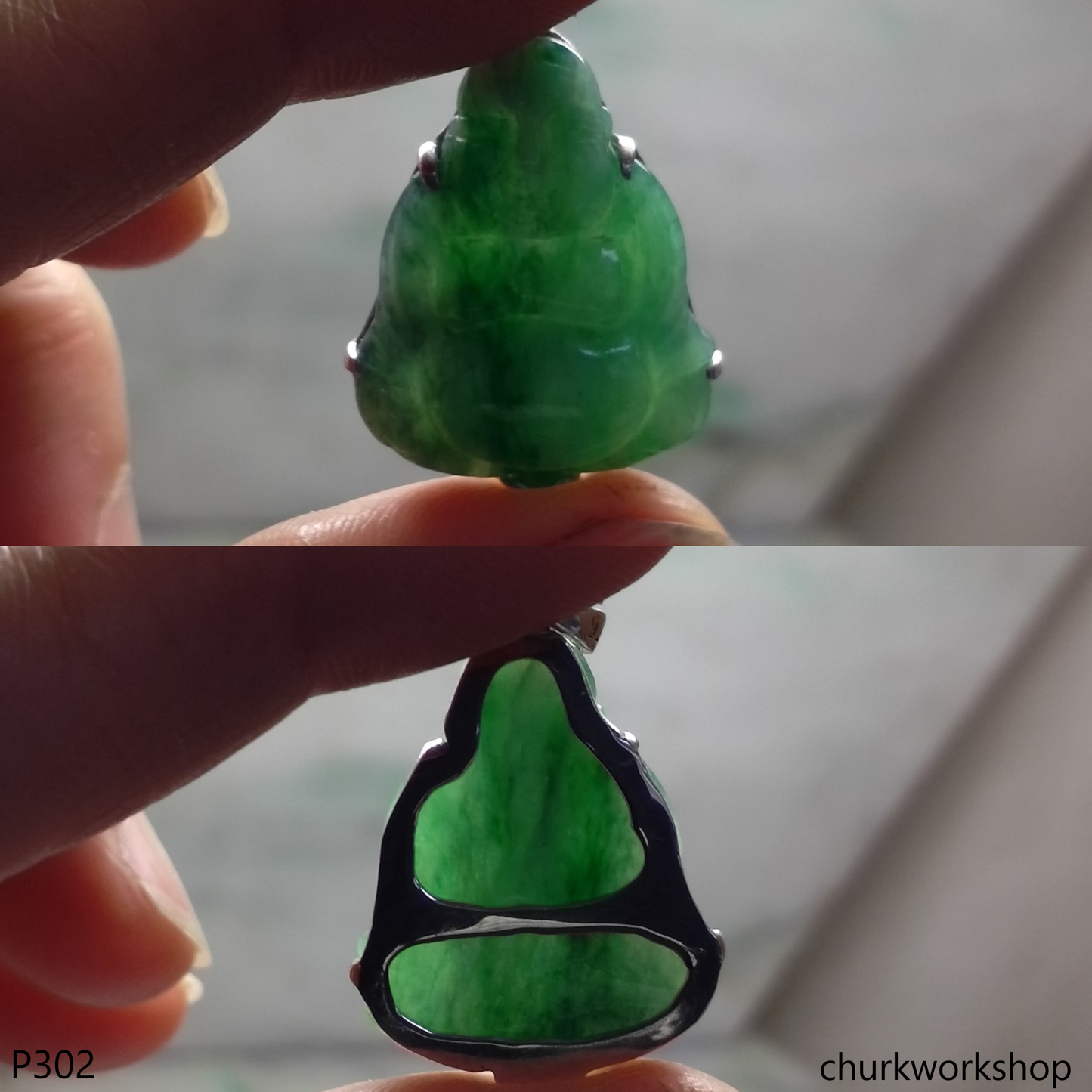 Green jade happy small Buddha pendant