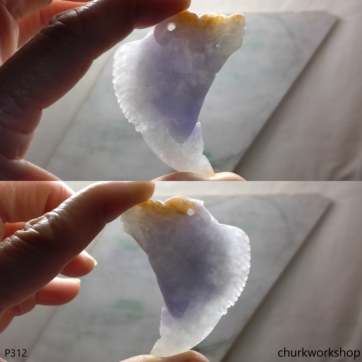Lavender jade Dragon fish pendant