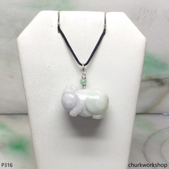 Lavender jade pig pendant with silver bail