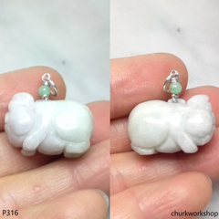 Lavender jade pig pendant with silver bail