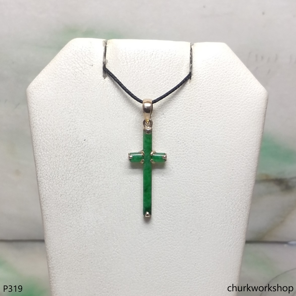 14k small jade cross pendant