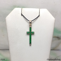 14k small jade cross pendant