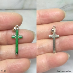 14k small jade cross pendant