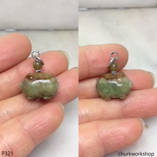 Jade pig pendant with silver bail