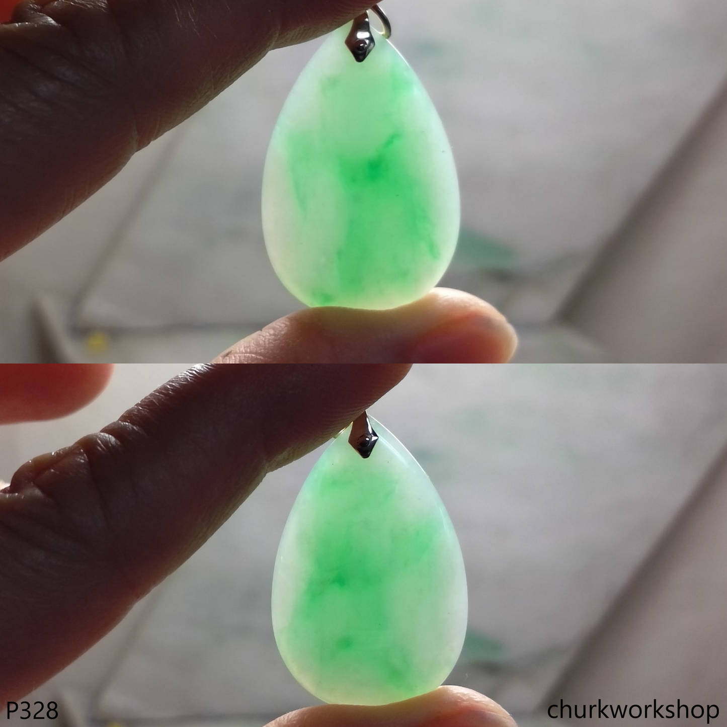 Natural color 14K yellow gold jade pendant