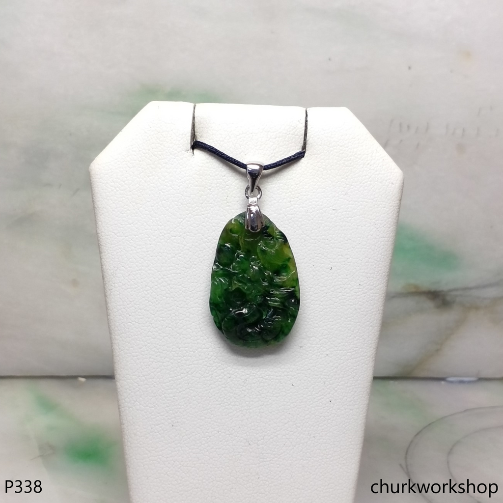 Dark green jade dragon pendant