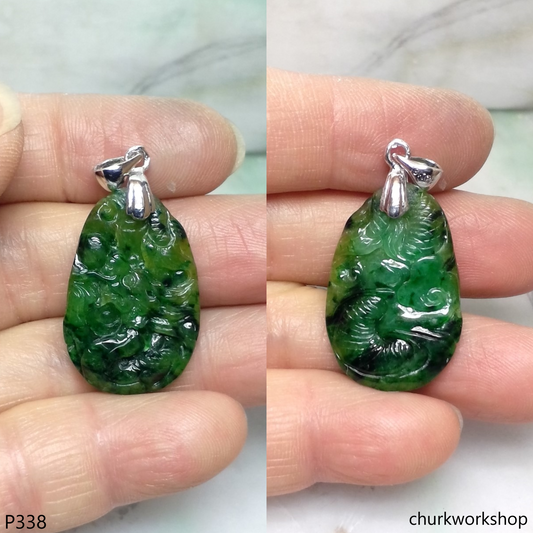 Dark green jade dragon pendant
