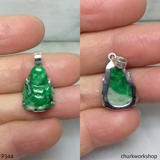 Small green jade happy Buddha pendant