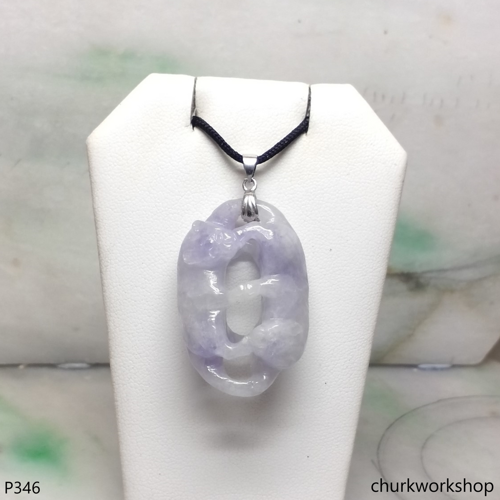 Lavender jade cat pendant