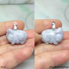 Lavender jade pig pendant with silver bail