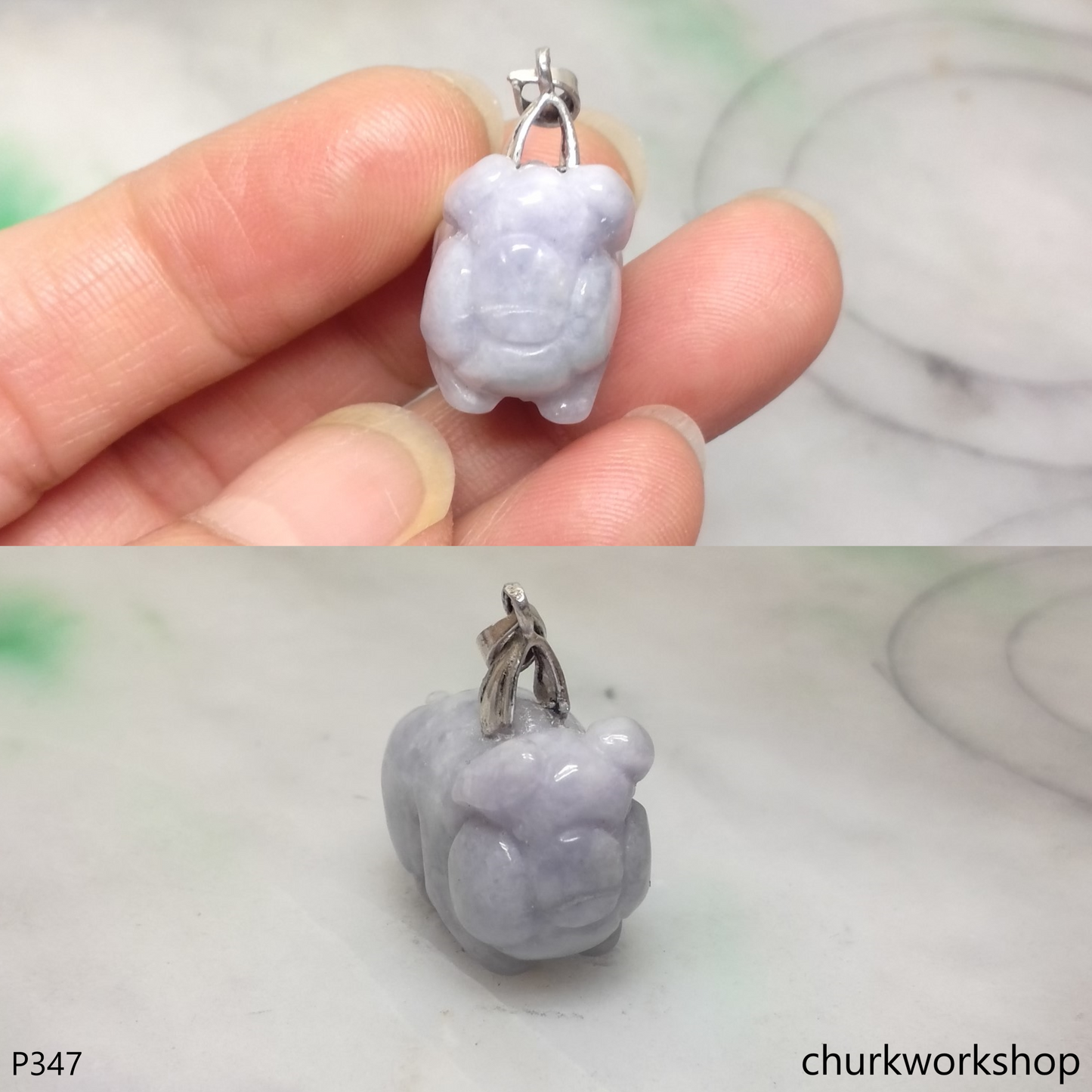 Lavender jade pig pendant with silver bail