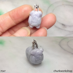 Lavender jade pig pendant with silver bail