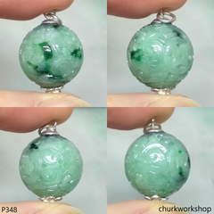 Light green carved jade bead pendant