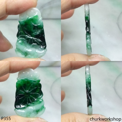 Dark green with splotches white jade pendant