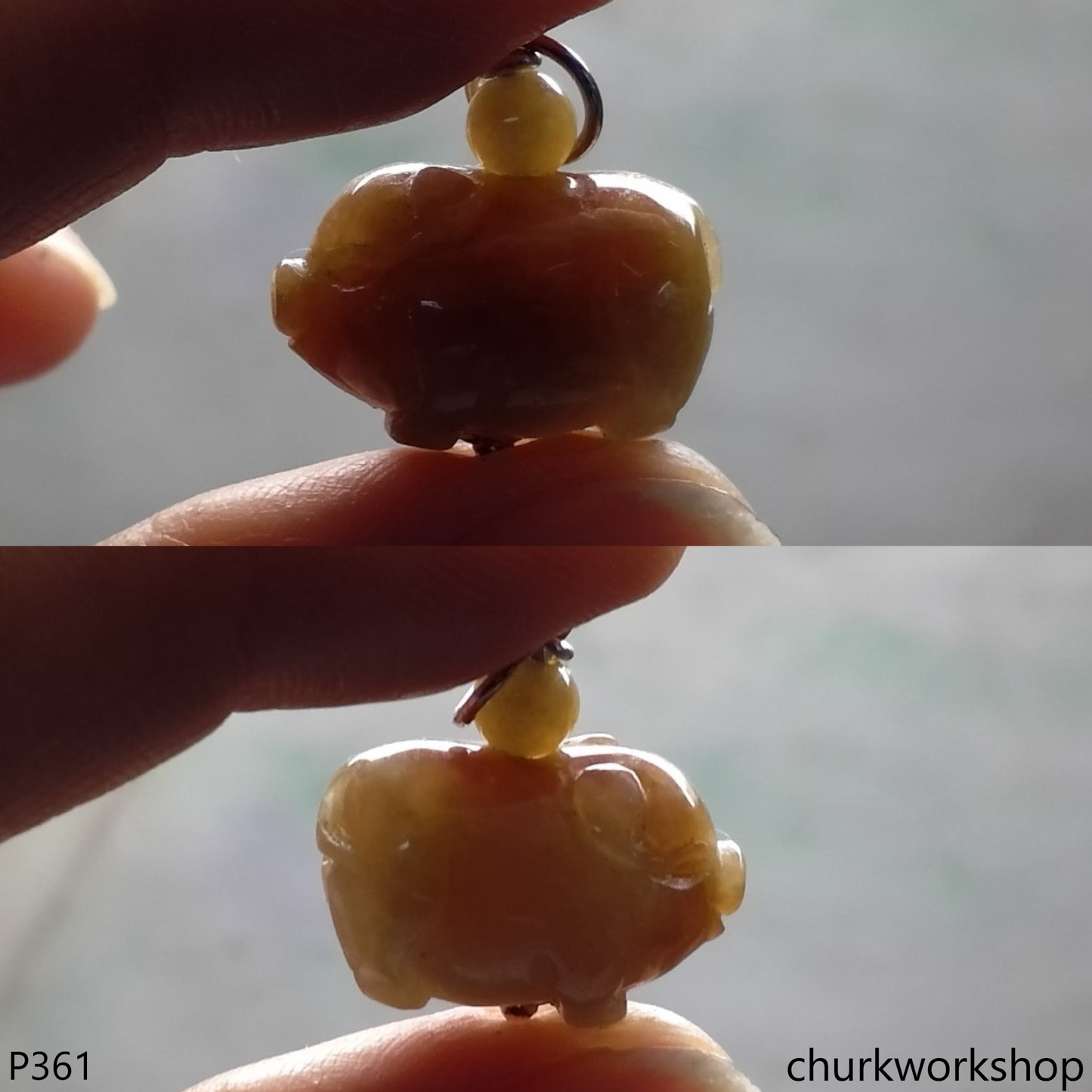 Red jade pig pendant with silver bail
