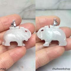 White jade elephant pendant with silver bail