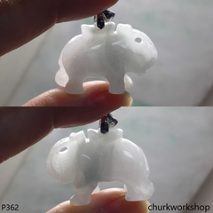 White jade elephant pendant with silver bail