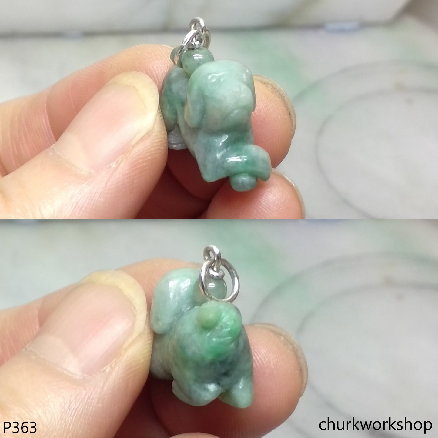 Jade dog pendant with silver bail